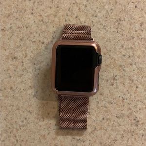 Apple Watch Series 3 Grey Aluminum Rose Gold band.